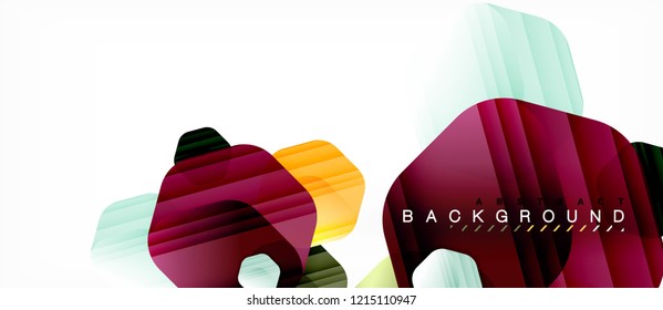 Glossy color hexagons modern composition background, shiny glass design, vector