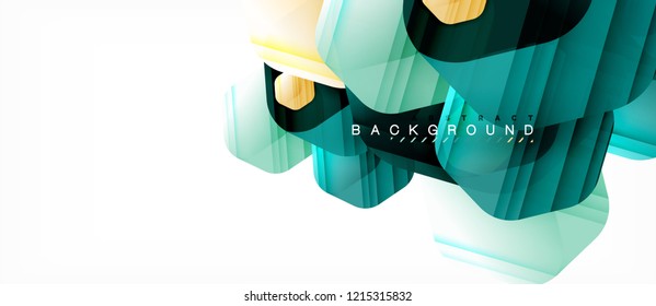 Glossy color hexagons modern composition background, shiny glass design, vector