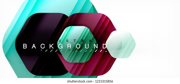Glossy color hexagons modern composition background, shiny glass design, vector
