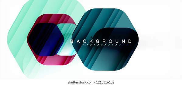 Glossy color hexagons modern composition background, shiny glass design, vector
