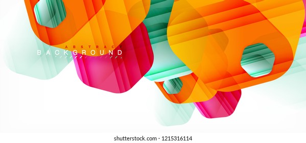 Glossy color hexagons modern composition background, shiny glass design, vector