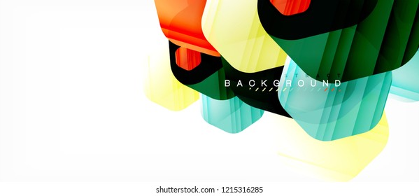 Glossy color hexagons modern composition background, shiny glass design, vector