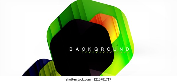 Glossy color hexagons modern composition background, shiny glass design, vector