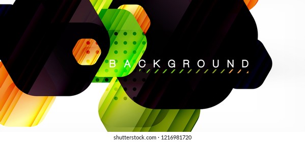 Glossy color hexagons modern composition background, shiny glass design, vector