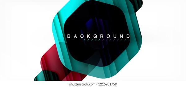 Glossy color hexagons modern composition background, shiny glass design, vector