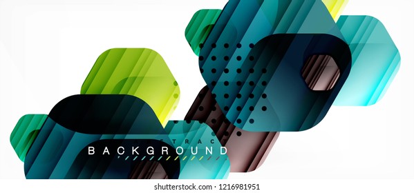 Glossy color hexagons modern composition background, shiny glass design, vector