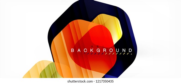 Glossy color hexagons modern composition background, shiny glass design, vector