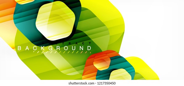 Glossy color hexagons modern composition background, shiny glass design, vector