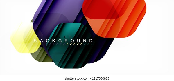 Glossy color hexagons modern composition background, shiny glass design, vector
