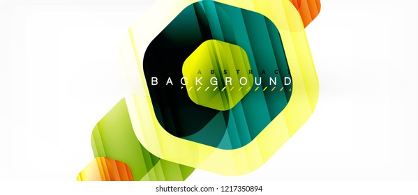 Glossy color hexagons modern composition background, shiny glass design, vector