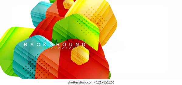 Glossy color hexagons modern composition background, shiny glass design, vector