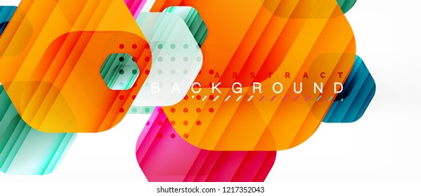 Glossy color hexagons modern composition background, shiny glass design, vector