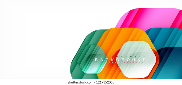 Glossy color hexagons modern composition background, shiny glass design, vector