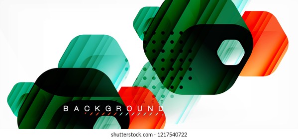 Hexágonos de cor brilhante fundo composição moderna, design de vidro brilhante, vetor