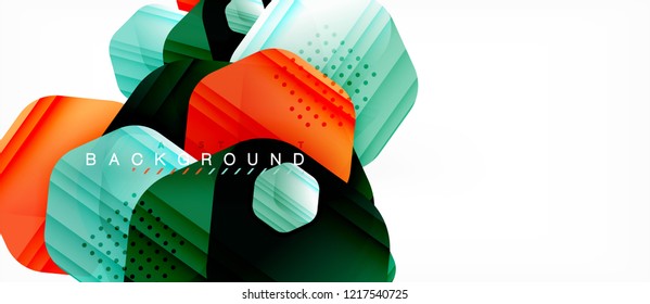Glossy color hexagons modern composition background, shiny glass design, vector