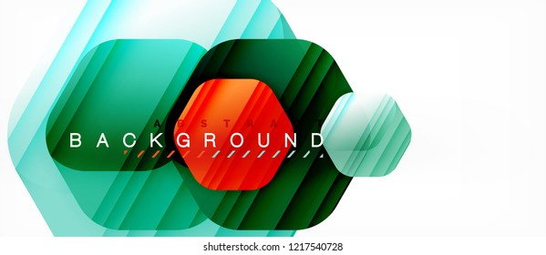Glossy color hexagons modern composition background, shiny glass design, vector