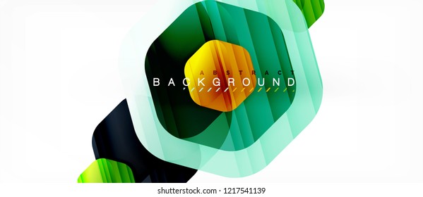 Glossy color hexagons modern composition background, shiny glass design, vector
