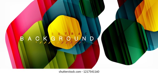 Glossy color hexagons modern composition background, shiny glass design, vector