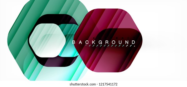 Glossy color hexagons modern composition background, shiny glass design, vector