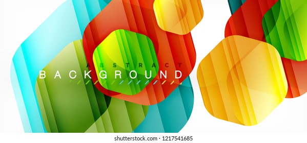 Glossy color hexagons modern composition background, shiny glass design, vector