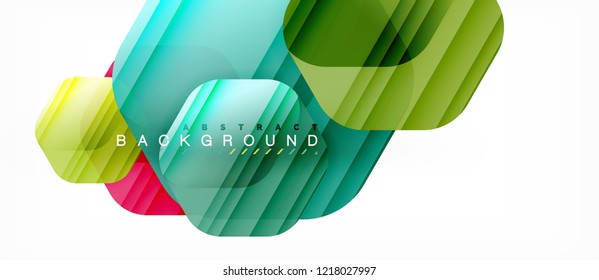 Glossy color hexagons modern composition background, shiny glass design, vector