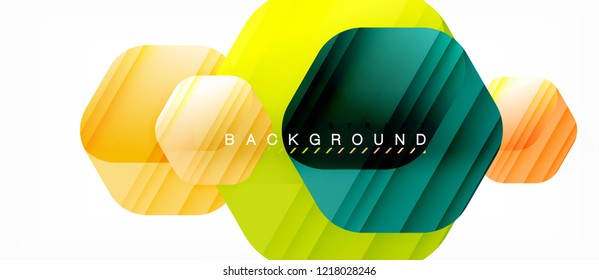 Glossy color hexagons modern composition background, shiny glass design, vector