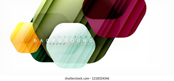 Glossy color hexagons modern composition background, shiny glass design, vector