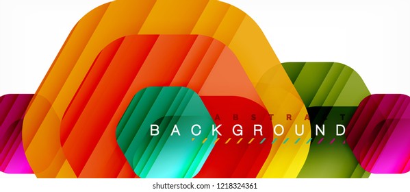 Glossy color hexagons modern composition background, shiny glass design, vector