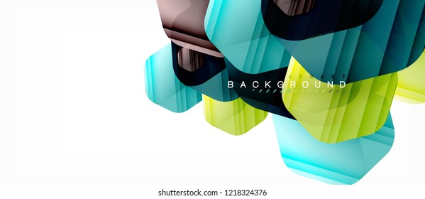 Glossy color hexagons modern composition background, shiny glass design, vector