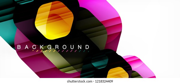 Glossy color hexagons modern composition background, shiny glass design, vector
