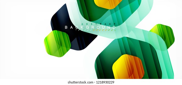 Glossy color hexagons modern composition background, shiny glass design, vector