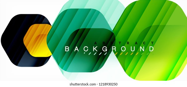 Glossy color hexagons modern composition background, shiny glass design, vector