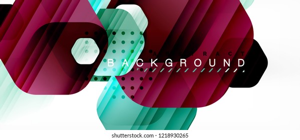 Glossy color hexagons modern composition background, shiny glass design, vector