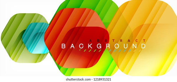 Glossy color hexagons modern composition background, shiny glass design, vector