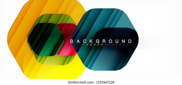 Glossy color hexagons modern composition background, shiny glass design, vector