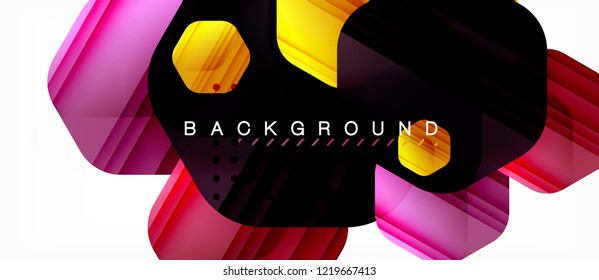 Glossy color hexagons modern composition background, shiny glass design, vector