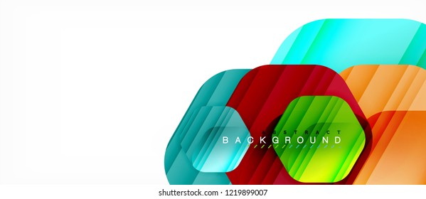 Color brillante hexágono fondo de composición moderna, diseño de vidrio brillante, vector