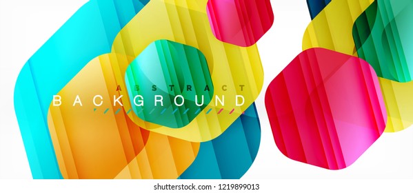 Glossy color hexagons modern composition background, shiny glass design, vector