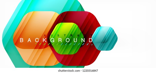 Glossy color hexagons modern composition background, shiny glass design, vector