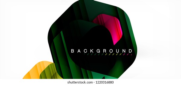Glossy color hexagons modern composition background, shiny glass design, vector