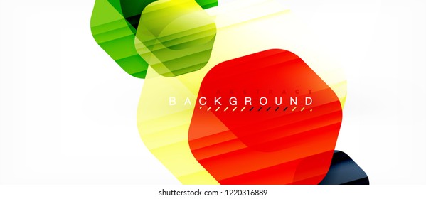 Glossy color hexagons modern composition background, shiny glass design, vector