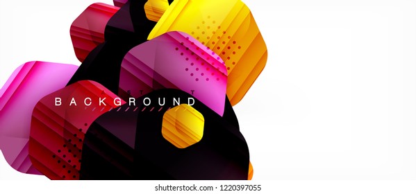 Glossy color hexagons modern composition background, shiny glass design, vector