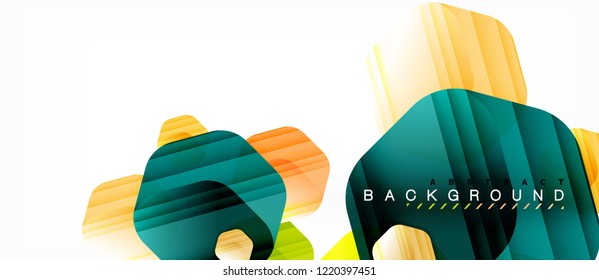 Glossy color hexagons modern composition background, shiny glass design, vector