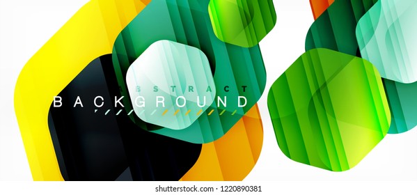 Glossy color hexagons modern composition background, shiny glass design, vector
