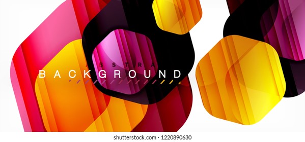 Glossy color hexagons modern composition background, shiny glass design, vector