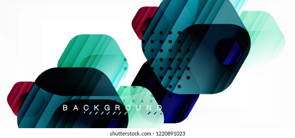 Glossy color hexagons modern composition background, shiny glass design, vector