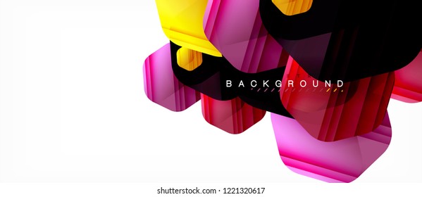 Glossy color hexagons modern composition background, shiny glass design, vector