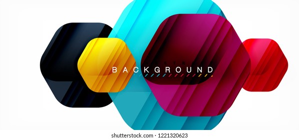 Glossy color hexagons modern composition background, shiny glass design, vector