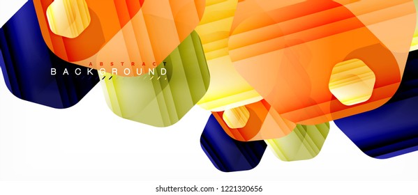 Glossy color hexagons modern composition background, shiny glass design, vector