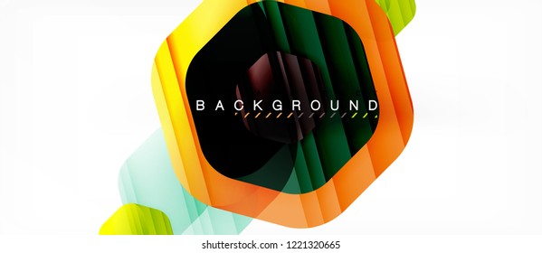 Glossy color hexagons modern composition background, shiny glass design, vector